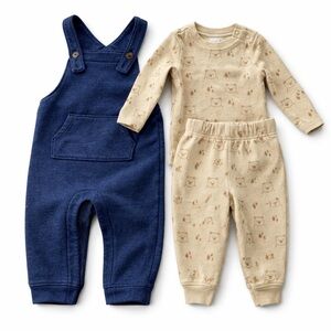 Old Navy Kids Navy Overalls and Beige Bear Outfit